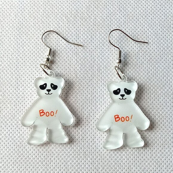Adorable BOO! Bear Earrings, Halloween Earrings, Cute Earrings, Fun Earrings - Picture 2 of 3